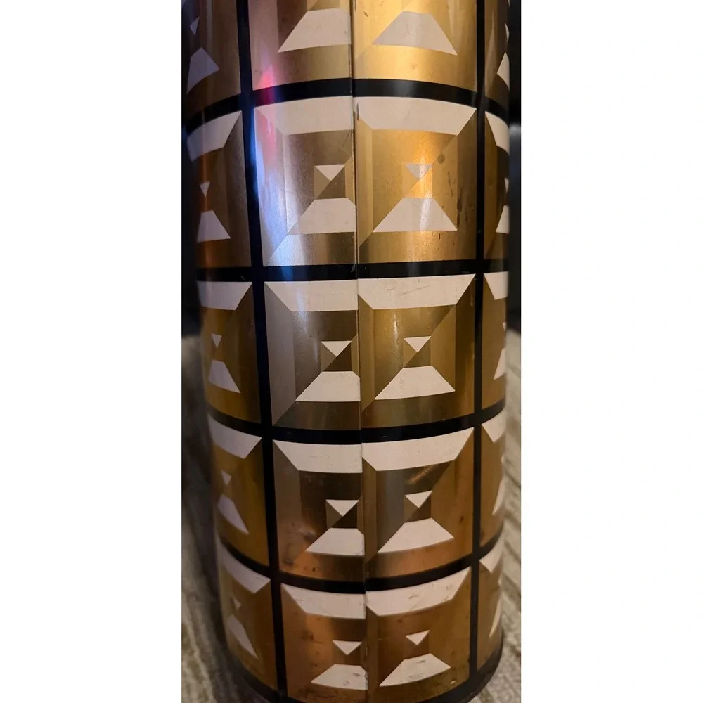VTG Mid Century HARVELL Black &  Gold Geometric Trash Can Oval 12.5in